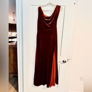 Lulu's Rust Orange Velvet Maxi Dress